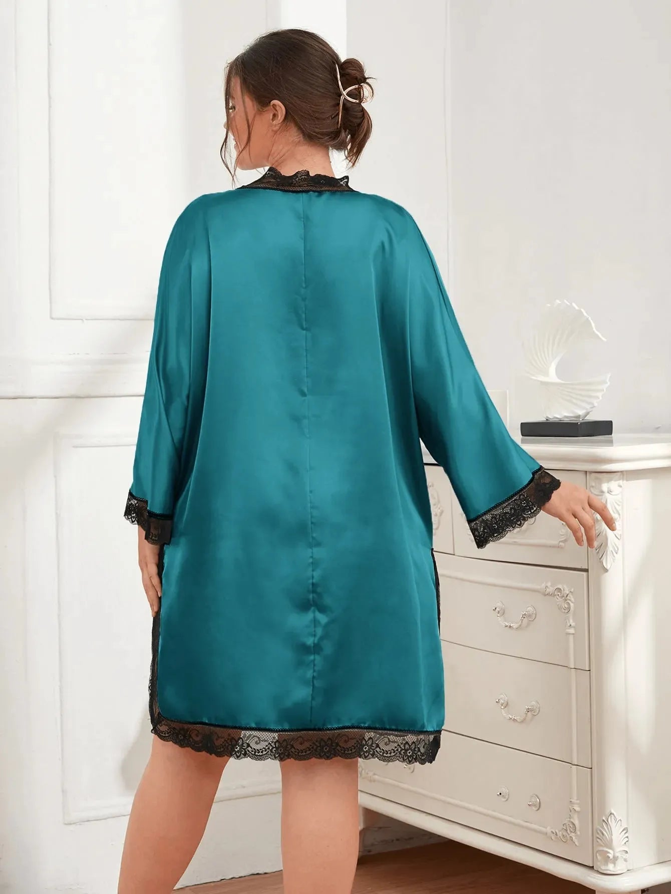 Plus Size Contrast Spliced Lace Deep V Slit Night Dress Sleep Dresses - Tophatter Daily Deals